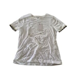 For The Republic Womens White Cotton Crochet Trim Sleeve T-Shirt Size S New